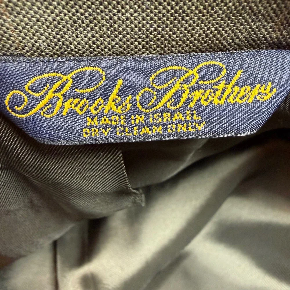 Flawed Brooks Brothers Mens 42R Wool Blazer Jacket Brown Grey Windowpane Check